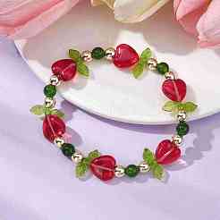 Heart Flower Dyed Natural TaiWan Jade & Acrylic Stretch Bracelet&nbsp;BJEW-JB09908-01