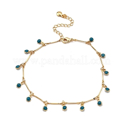 Bohemian Brass Bar Link Chain Marine Blue Enamel Sun Tassel Anklets&nbsp;AJEW-Z046-05G