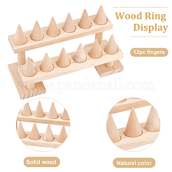 2-Tier 12-Slot Wood Finger Ring Display Risers&nbsp;RDIS-WH0011-19