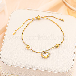 Heart Stainless Steel & Natural Shell Pendant Necklaces & Stud Earrings & Charm Bracelets Sets for Women&nbsp;WG52748-01