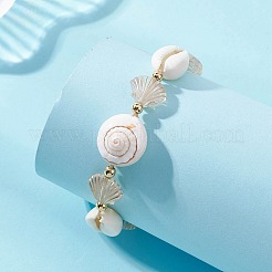 Synthetical Turquoise & Natural Mixed Shell & Acrylic Beads Adjustable Bracelets for Women&nbsp;BJEW-TA00743