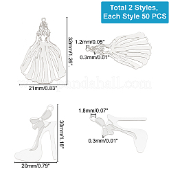 100Pcs 2 Style 201 Stainless Steel Stilettos Filigree Pendants&nbsp;STAS-DC0007-96