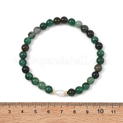 Natural Fuchsite & Cultured Freshwater Pearl Round Beaded Stretch Bracelets for Women&nbsp;BJEW-JB13781-02
