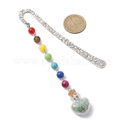 7 Chakra Gemstone Bead & Natural Green Aventurine Glass Heart Wishing Bottle Pendant Bookmarks&nbsp;AJEW-JK00313-06