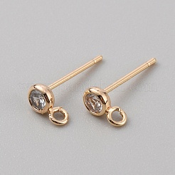 Brass Micro Pave Cubic Zirconia Flat Round Stud Earring Finding&nbsp;KK-WH0062-41B-G