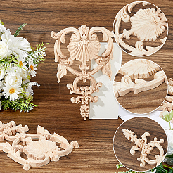 4Pcs Natural Solid Wood Carved Onlay Applique Craft&nbsp;WOOD-FH0002-37