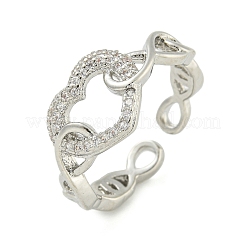 Heart Brass Micro Pave Clear Cubic Zirconia Hollow Open Cuff Rings for Women&nbsp;RJEW-M016-04P