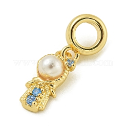 Rack Plating Brass & Cubic Zirconia & ABS Plastic Pearl European Pendants&nbsp;KK-Z067-61C-G