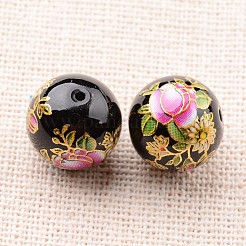 Flower Picture Printed Glass Round Beads&nbsp;LS-GLAA-J087-12mm-A09
