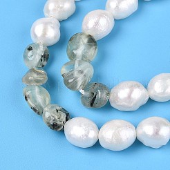 Natural Prehnite Nuggets & Natural Cultured Freshwater Pearl Beads Strands&nbsp;PEAR-N023-01A-10