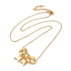 Ion Plating(IP) 304 Stainless Steel Cable Chain Bowknot Pendant Necklaces&nbsp;NJEW-Z041-03G-01
