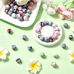 64Pcs 8 Colors Printed Round Silicone Focal Beads&nbsp;SIL-SC0002-88
