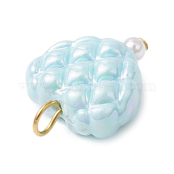 Opaque Acrylic Waffle Beadss with ABS Plastic Imitation Pearl Beads and Iron Flat Head Pins Pendants&nbsp;PALLOY-JF03776