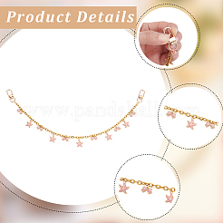 2Pcs Alloy Enamel Pink Bowknot Tassel 304 Stainless Steel Cable Chain Bag Decorative Chains&nbsp;AJEW-BBC0001-04