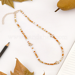1Pc Round Glass Seed Bead & Alloy Starfish Beaded Necklaces for Women&nbsp;NJEW-LP0007-35