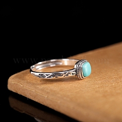 Synthetic Turquoise with 925 Sterling Silver Finger Rings&nbsp;RJEW-C155-03