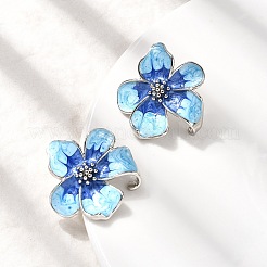 Brass Enamel Flower Stud Earrings&nbsp;EJEW-P322-03P