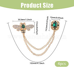 4Pcs Rhinestone Bee & Rectangle Hanging Chain Brooch&nbsp;JEWB-CA0001-69