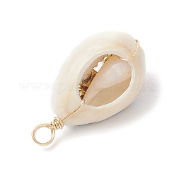 Printed Natural Cowrie Shell Copper Wire Wrapped Pendants&nbsp;PALLOY-JF03954-01
