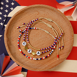 3Pcs 3 Styles Independence Day Glass Seed & Resin Beaded Braided Bead Bracelet Set for Women&nbsp;IL7926