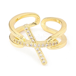 Clear Cubic Zirconia Initial Letter X Open Cuff Ring&nbsp;RJEW-I083-16G