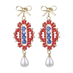Transparent Electroplate Glass Beads Rhombus with Bowknot Dangle Stud Earrings&nbsp;EJEW-MZ00430-01