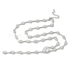 Brass Pave Clear Cubic Zirconia Y Necklaces&nbsp;NJEW-G183-06P-01