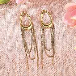 304 Stainless Steel Oval Tassel Stud Earrings&nbsp;EJEW-C132-01G