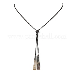 Natural Black Lip Shell Trapezoid Pendant 304 Stainless Steel Curb Chain Lariat Necklaces&nbsp;NJEW-JN05911