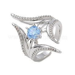 Brass Micro Pave Cubic Zirconia Cuff Open Rings for Women&nbsp;RJEW-L343-09P-02