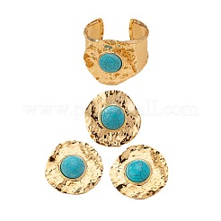 Flower Alloy with Synthetic Turquoise Stud Earring & Ring & Cuff Bangles Sets&nbsp;FS-WG05099-01