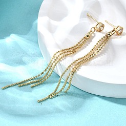Heart Brass Tassel Stud Earrings&nbsp;EJEW-Z086-04G