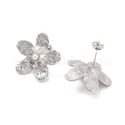 Rack Plating Flower Brass ABS Imitation Pearl Stud Earrings&nbsp;EJEW-M029-03P