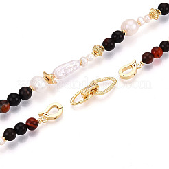 Natural Pearl & Agate & Crystal Round Beaded Necklaces&nbsp;NJEW-N056-01G