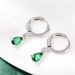 Brass Micro Pave Cubic Zirconia Teardrop Hoop Earrings&nbsp;EJEW-K309-18P-02