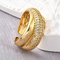 Brass Micro Pave Cubic Zirconia Open Cuff Rings for Women&nbsp;RJEW-K292-01G