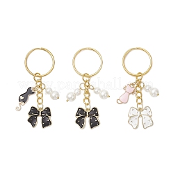 3Pcs 3 Styles Alloy Enamel & Glass Imitation Pearl Keychains&nbsp;KEYC-JKC01301