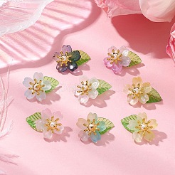 Flower Glass with Leaf Acrylic Charms&nbsp;HJEW-JM02572-02