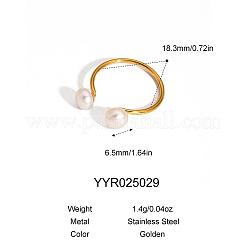 Natural Pearl Stainless Steel Adjustable Open Cuff Rings for Women&nbsp;JT3532-1