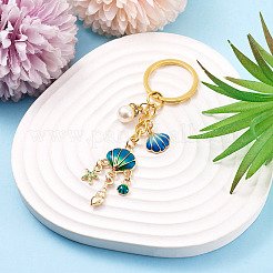Shell Shape Alloy & Enamel & ABS Plastic Imitation Pearl Keychains&nbsp;KEYC-TADJ00006