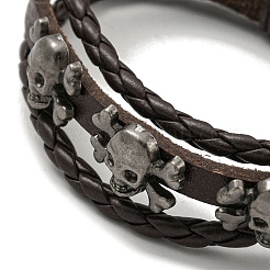 PU Leather & Waxed Cords Triple Layer Multi-strand Bracelets&nbsp;BJEW-F468-10
