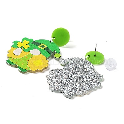 Saint Patrick's Day Sparkling Acrylic Dangle Stud Earrings&nbsp;EJEW-P243-A08-1