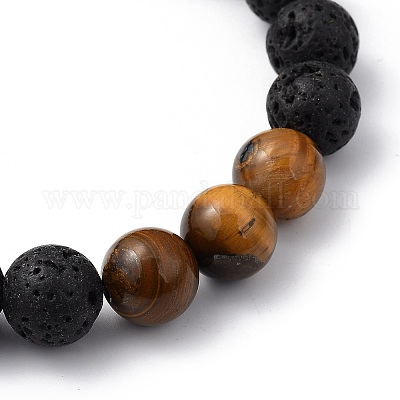 Natural Tiger Eye & Lava Rock Beaded Stretch Bracelets&nbsp;BJEW-JB05415-04-1