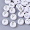 Plating Acrylic Beads, Silver Metal Enlaced, Horizontal Hole, Flat Round with Letter, White, Letter.F, 7x4mm, Hole: 1.2mm, about 3600pcs/500g.