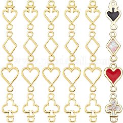64pcs 4 Style Open Back Bezel Connector Charms, For DIY UV Resin, Epoxy Resin, Pressed Flower Jewelry, Golden, Poker, Golden, 20~22x10~12.5x1.5mm, Hole: 2~2.5mm, 16pcs/style