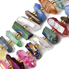 Electroplated Natural Quartz Crystal Beads Strands, Faceted, Nuggets Stick, with Seed Beads, 11~25x3~9x4~10mm, Hole: 1~1.2mm, about 19~26pcs/strand, 7.09~7.48''(18~19cm)