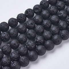 Natural Lava Rock Beads Strands, Dyed, Round, Black, 8~8.5mm, Hole: 1mm, about 47pcs/strand, 15.1 inch(38.5cm)