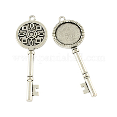 Tibetan Style Alloy Skeleton Key Big Pendant Cabochon Settings, Cadmium Free & Lead Free, Antique Silver, Tray: 20mm, 70x25x5.5mm, Hole: 3mm, about 56pcs/500g