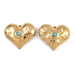 304 Stainless Steel Heart Pendants, with Synthetic Turquoise Beads, Ion Plating(IP), Real 18K Gold Plated, 24.5x29.5x8.5mm, Hole: 1.6mm