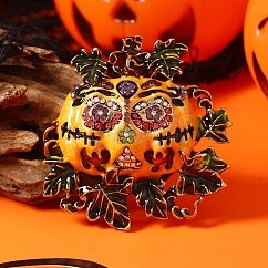 Halloween Alloy Enamel Pumpkin Brooches for Women, Yellow, 54x52mm